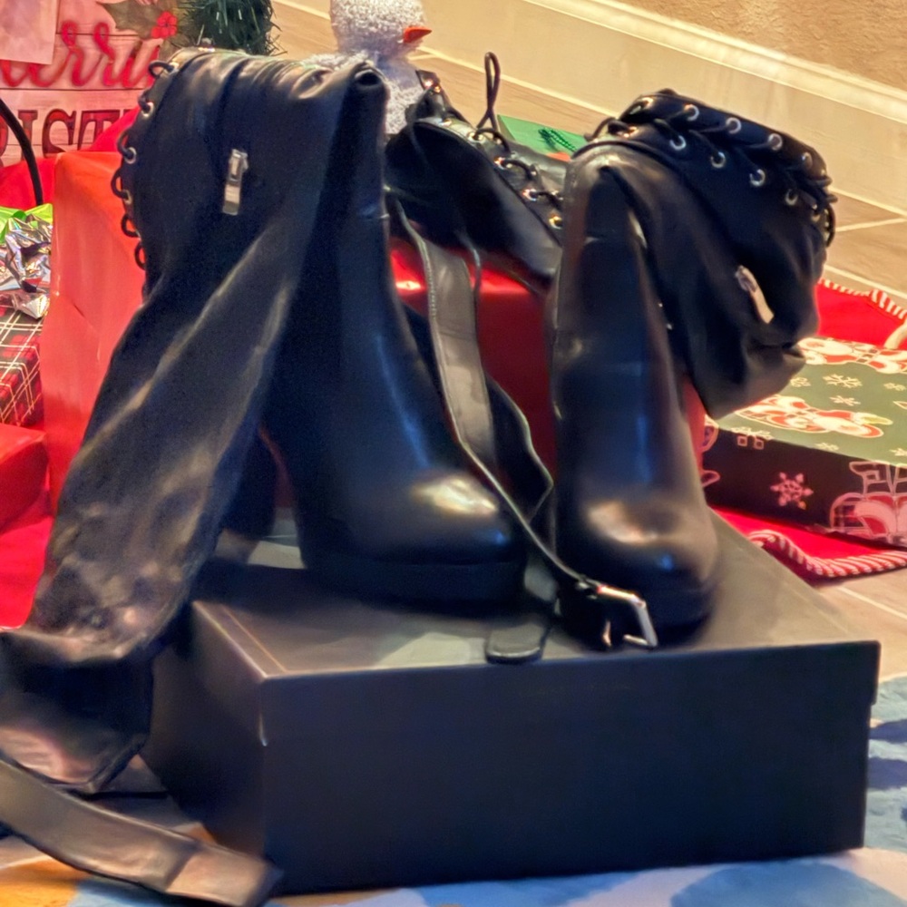 Black Leather Knee-High Boots with covers